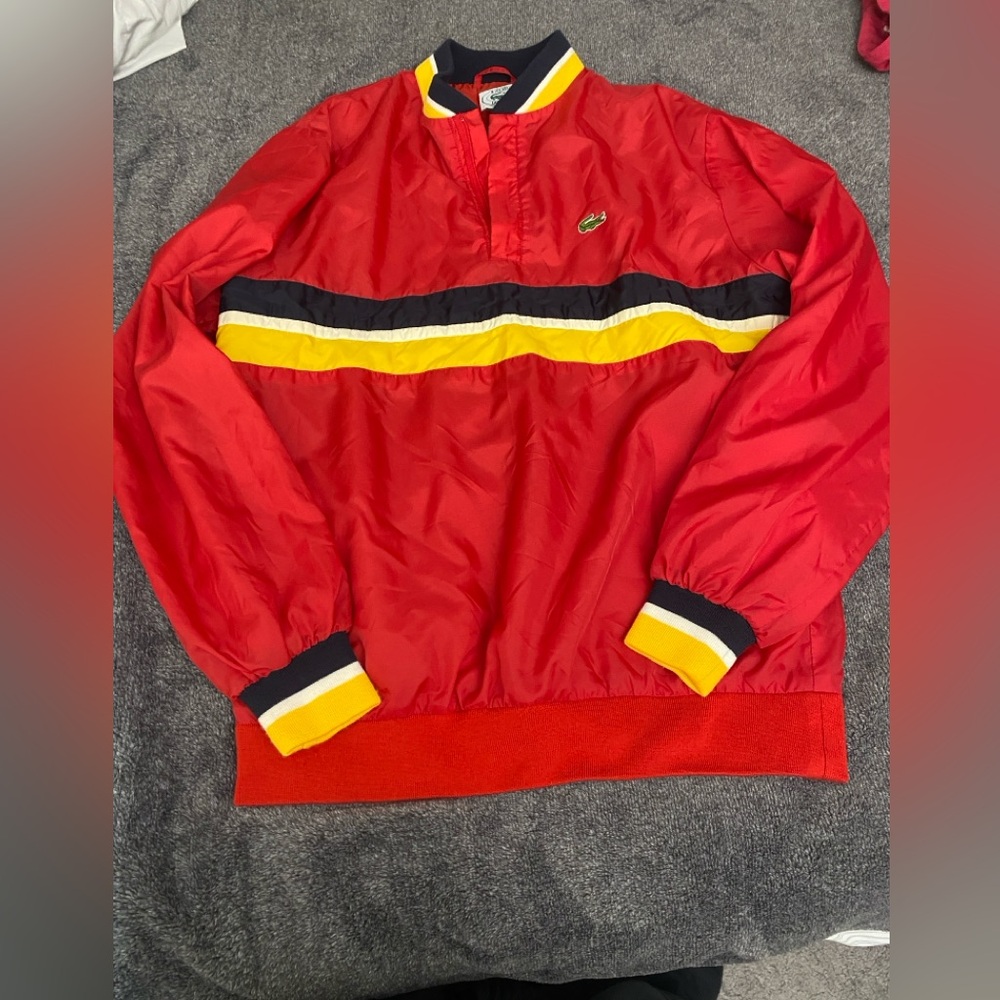Vtg Izod Lacoste Red Pullover light weight jacket 1/4 zip